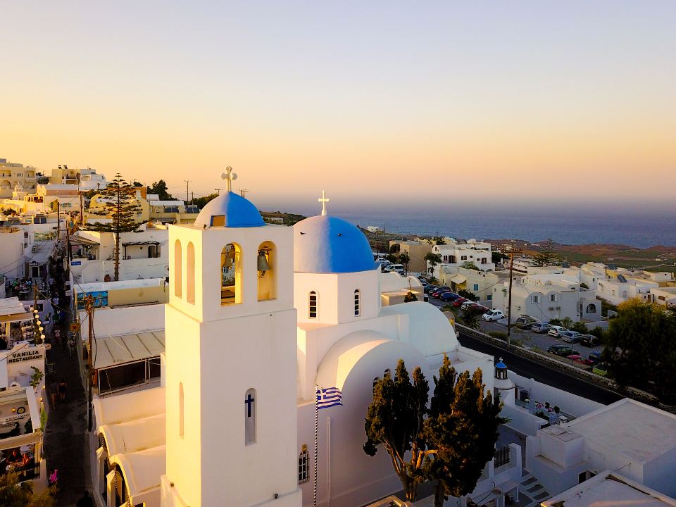 Blue-domed church in Santorini